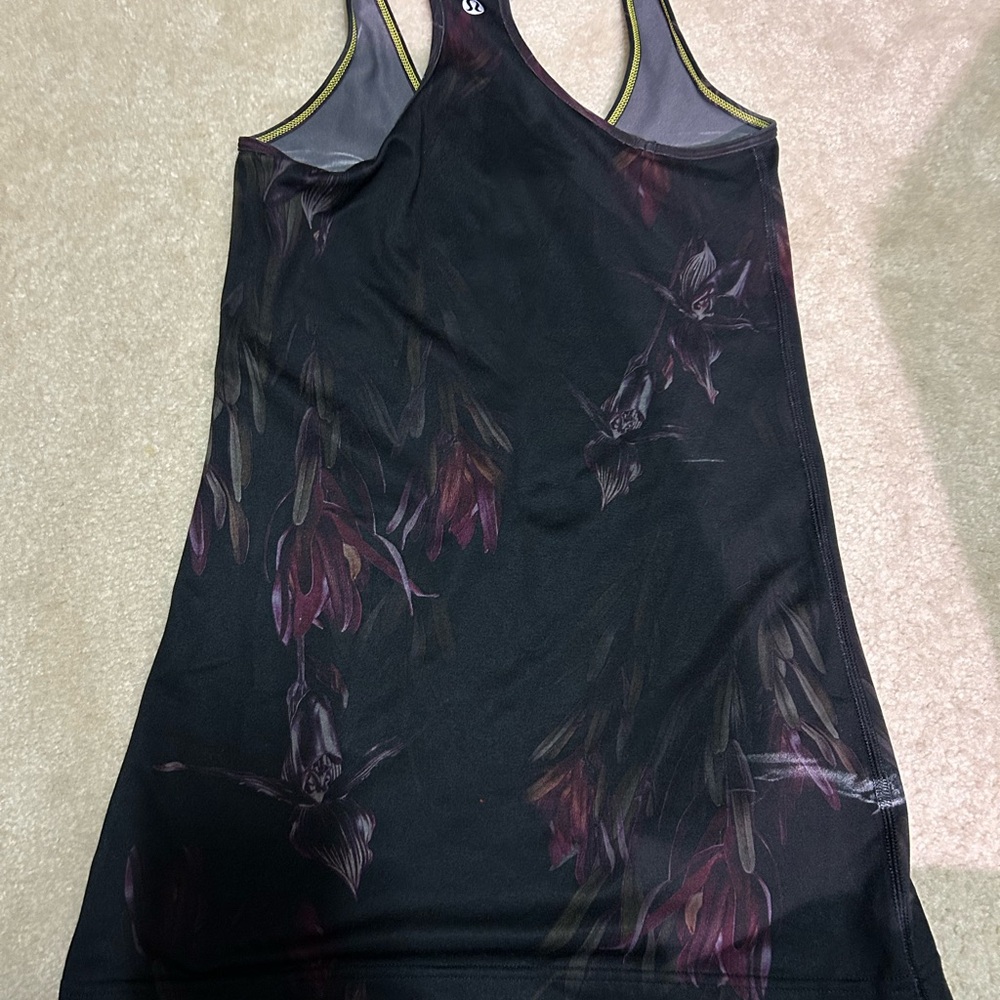 Women's Black and Purple floral Lululemonworkout Racerback Top